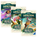 Three packs of Disney Lorcana trading card game featuring 'Archazia's Island' on a white background.