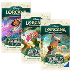 Three packs of Disney Lorcana trading card game featuring 'Archazia's Island' on a white background.